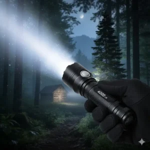 Demonstrating the incredible beam distance of the 4000 lumen torch lighting up an object hundreds of meters away.