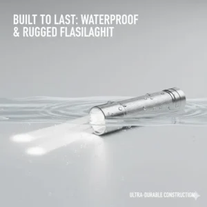 A durable, high-quality aaa flashlight partially submerged in water to illustrate its waterproof and rugged construction.
