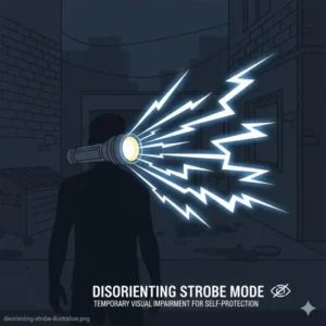 Illustration 1: Diagram showing the disorienting strobe light mode of a professional self defence torch.
