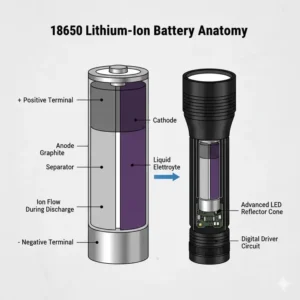 Internal anatomy of a high-capacity battery used in the brightest 18650 flashlight.