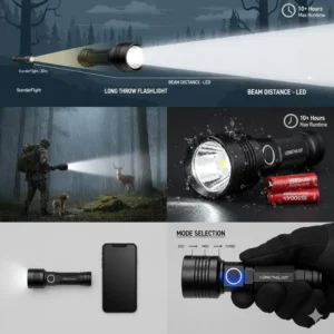 Close-up of the deep, smooth reflector and high-output LED chip that create a concentrated, long throw flashlight beam.