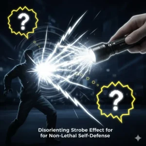 Visual demonstration of the disorienting strobe mode feature on the best self defence flashlight.