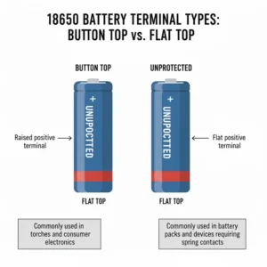 Visual guide on terminal types for the best 18650 battery for torch compatibility.