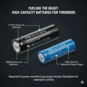 The high-capacity 21700 battery cell needed to run the best thrower flashlight at maximum power output.