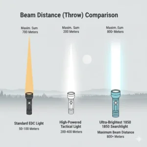 Demonstration of the extreme beam throw and distance achieved by the brightest 18650 flashlight.
