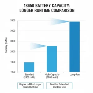 Infographic comparing mAh ratings for the best 18650 battery for torch runtime.