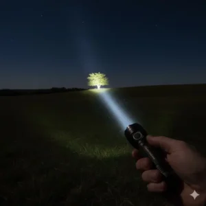 An image demonstrating the extreme throw and high lumens of the 18650 battery flashlight.