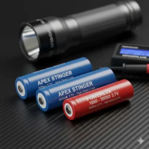 Example of the high-capacity, rechargeable battery (e.g., 21700 or 18650) required for a best long distance flashlight setup.