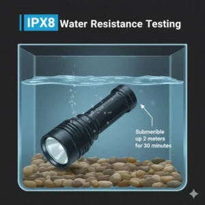 Testing the IPX8 waterproof rating and water resistance of the best 18650 flashlight.