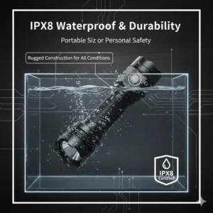 The best self defence flashlight being tested for water resistance and impact durability in harsh conditions.