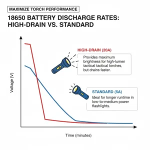Performance chart showing discharge rates of the best 18650 battery for torch.