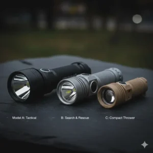 Side-by-side product comparison of three different models for the best long distance flashlight applications.