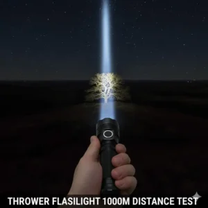 Demonstrating the incredible range of the thrower flashlight by clearly lighting a subject 1000 meters away in the dark.