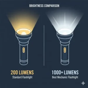 A technical chart comparing the brightness and lumen output of the best mechanic flashlight models.