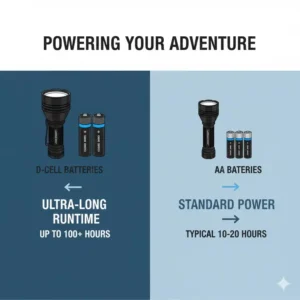 Illustration 2: An educational graphic explaining the long-lasting power advantages of the best d battery flashlight.