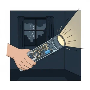 A manual hand-crank survival light showing the internal mechanism for generating emergency power.