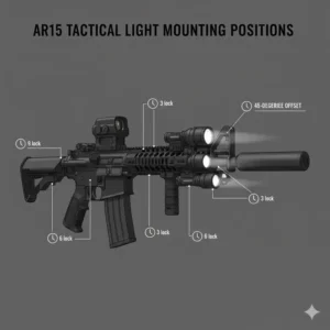 A detailed guide showing different mounting positions on a handguard for the best ar15 flashlight.