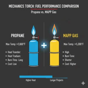 Comparison chart of Propane vs MAPP gas efficiency when used with the best mechanics torch.