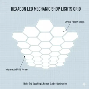 Stylish hexagon grid mechanic shop lights for high-end automotive detailing studios.