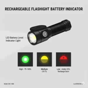 High-tech battery level indicator light on a professional rechargeable edc flashlight.