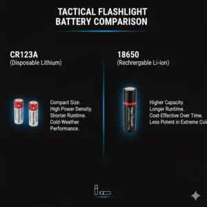 Visual guide to different battery types used in the best ar15 light models on the market.