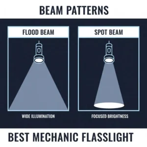 Comparison of flood and spot beam patterns provided by the best mechanic flashlight.