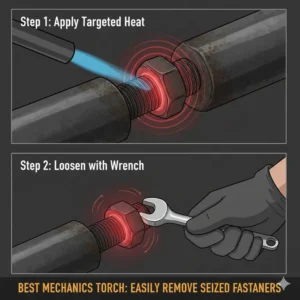 Step-by-step guide on loosening seized fasteners using the heat from the best mechanics torch.