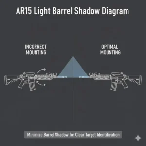 Diagram illustrating how to avoid barrel shadow when positioning the best ar15 light.