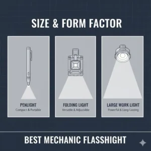 Size comparison guide featuring different form factors of the best mechanic flashlight.