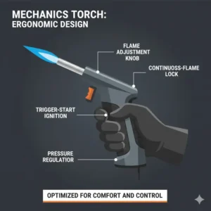 Close-up of the ergonomic grip and trigger start ignition of the best mechanics torch.