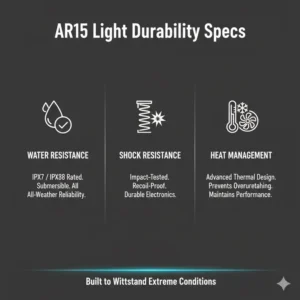 Infographic displaying the waterproof and shock resistance ratings of the best ar15 light.