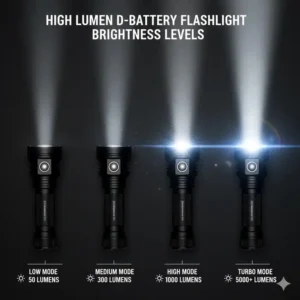 Visual guide showing the different lumen output modes of the best d battery led flashlight.
