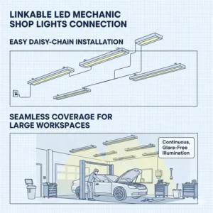 How to connect multiple linkable LED mechanic shop lights for seamless workspace coverage.