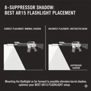 Diagram illustrating how to prevent suppressor shadow when positioning the best ar15 flashlight.