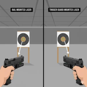 Illustration of different mounting styles for the best laser sight including Picatinny rail and trigger guard mounts.