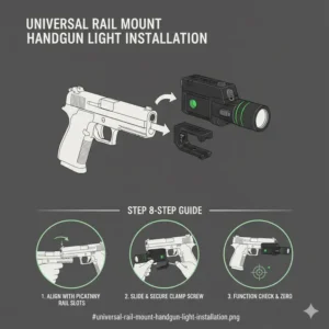 Technical illustration on how to mount and secure the best handgun light laser combo on a rail.
