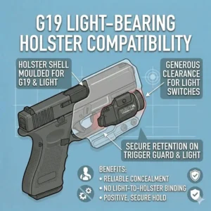 Diagram showing holster compatibility and clearance for the best g19 light.