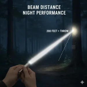 A diagram showing the impressive beam distance and night performance of the best keychain torch.