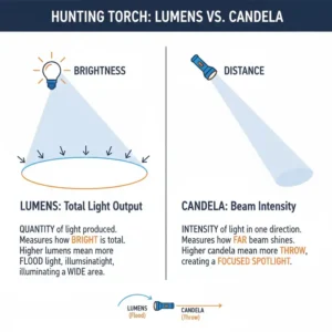 A guide explaining lumens and candela performance for the best hunting torch.