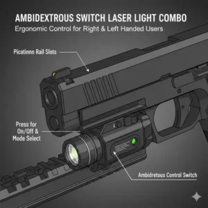 View of the ergonomic ambidextrous power switches on the best laser light combo for easy access.