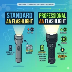 A comparison chart showing the brightness and lumen output of the best aa battery flashlight versus standard models.