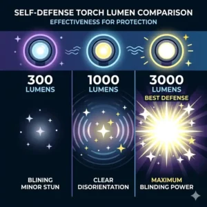 Illustration comparing brightness levels of the best self defense torch to demonstrate effective blinding power.