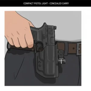 A compact pistol-mounted light installed on a subcompact handgun for everyday concealed carry, representing the best gun lights.