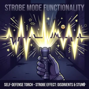 Infographic explaining how the strobe mode on the best self defense torch disorients a potential attacker.