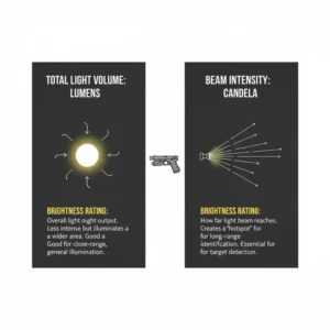 A technical diagram explaining lumens and candela for the best light for glock.