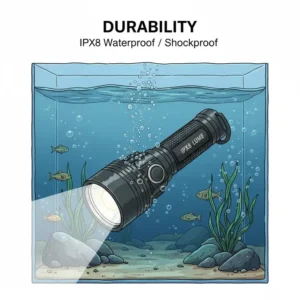 Testing the rugged design of the best rechargeable flashlight high lumens in a water-submersion durability test.
