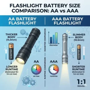 A side-by-side size and runtime comparison between the best aa battery flashlight and a typical AAA model.