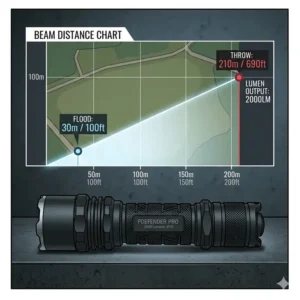 Illustration 4: A technical chart showing the lumen output and beam distance of the best personal defense flashlight.