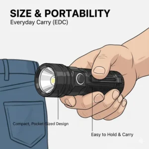 Compact size demonstration of the best rechargeable flashlight high lumens for convenient everyday carry.