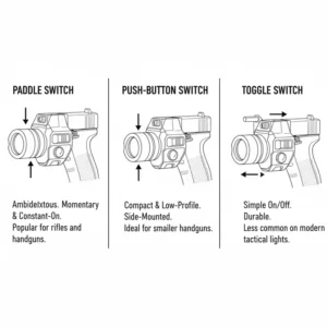 A diagram showing different activation switch types for the best light for glock.